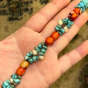Turquoise and Orange Beaded Necklace